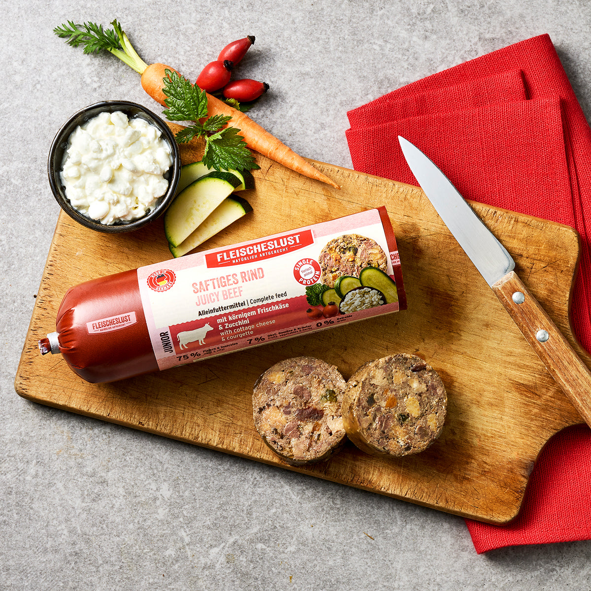 Saftiges Rind mit körnigem Frischkäse & Zucchini für Junioren