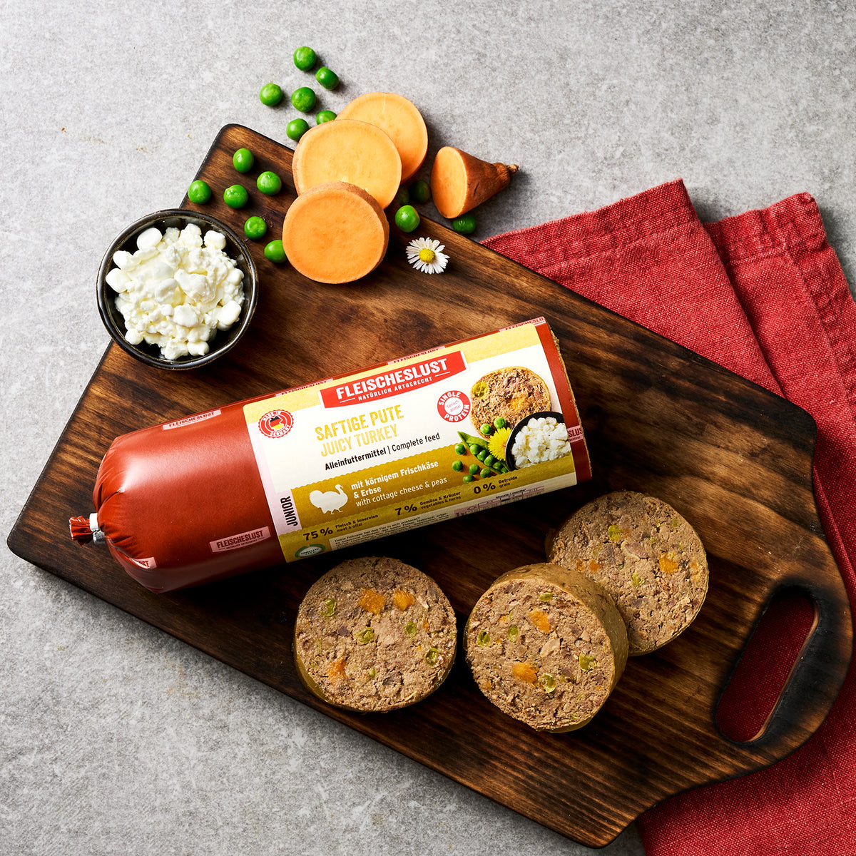 Saftige Pute mit körnigem Frischkäse & Erbse für Junioren