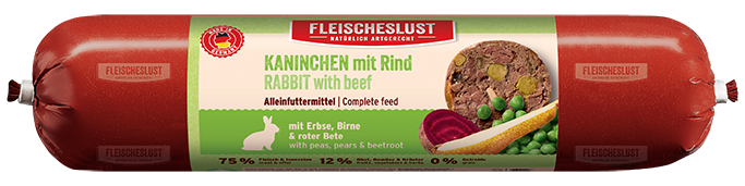 Kaninchen mit Rind mit Erbse, Birne & roter Bete