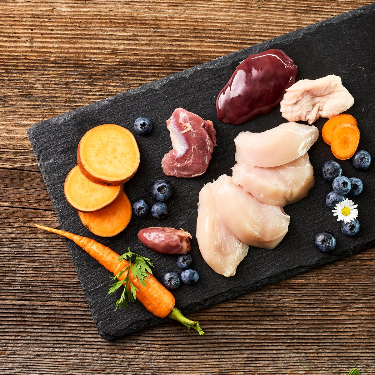 Feines Geflügel mit Süßkartoffel, Heidelbeere & Kamille